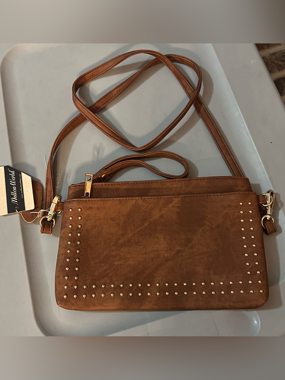 Mellow World Studded Brown Suede Crossbody Bag